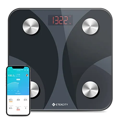 Etekcity Körperfettwaage FIT8S - Digitale Smart Waage mit App - Körperfettmessgerät mit Bluetooth für iOS und Android, misst 12 Gesundheitsdaten wie BMI und Muskelmasse, ideal für die ganze Familie.