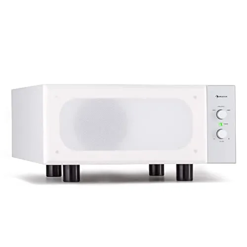 auna Two Hi-Fi Subwoofer mit Auto-Off, 80W RMS Passiv, HiFi-Lautsprecher Boxen für Heimkino, klein Starkem Bass, 100W HiFi Anlage, AUX MP3 & CD Player, Lautstärkeregler, Weiß