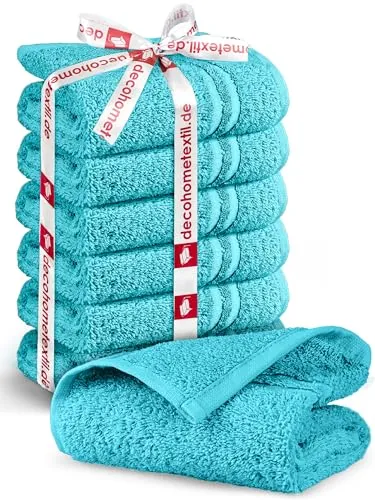 DecoHomeTextil Handtuch-Set 6 Gästetücher 30 x 50 cm in Türkis aus 100% Baumwolle, hochwertig, kuschelweich und saugstark