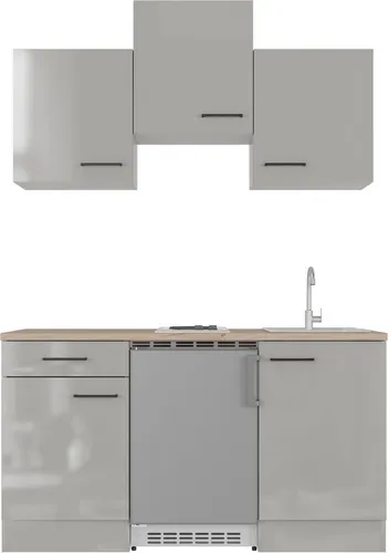 Flex Well Singleküche Lund 150 cm lichtgrau glänzend