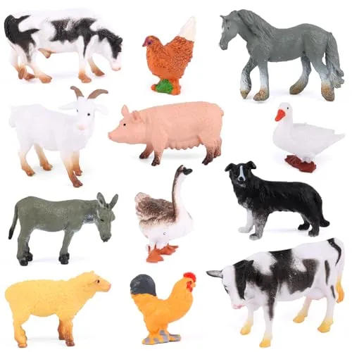 MXTIMWAN 12 Stück Sehr Klein Bauernhof Tierfiguren, Mini Bauernhof Tierfiguren, Bauernhof Scheunentiere Spielset für Kinder, Jungen, Mädchen, Kuchendekoration, Tiere Thema Geburtstag Party