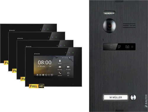BALTER EVO HD Schwarz Video Türsprechanlage Set mit 4x7
