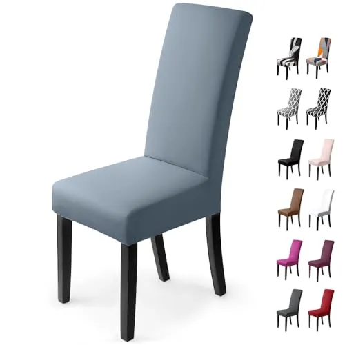 Stuhlhussen 4Stück,Stretch-Stuhlbezug elastische moderne Husse Elasthan Stretchhusse Stuhlbezug Stuhlüberzug.bi-elastic Spannbezug,sehr pflegeleicht und langlebig Universal(Packung von 4,Nebel-Blau)