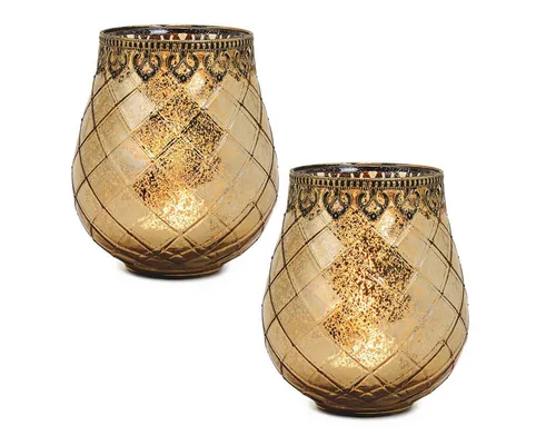 matches21 HOME & HOBBY Kerzenhalter Vintage Kerzengläser Set Outdoor Windlicht Laternen gold 18 cm (2 St), Moderner Glas Kerzenhalter als Wohnzimmer Balkon Hochzeit Tisch-Deko