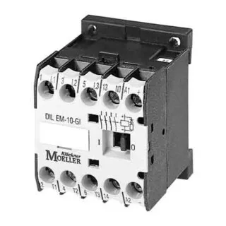 Eaton Leistungsschütz AC-3/400V:4kW 3p DILEM-10 (220V50HZ) - Ladegeräte für Motoren, ideal für den zuverlässigen Betrieb von Käfigläufermotoren und auch für IE3-fähige Geräte geeignet.