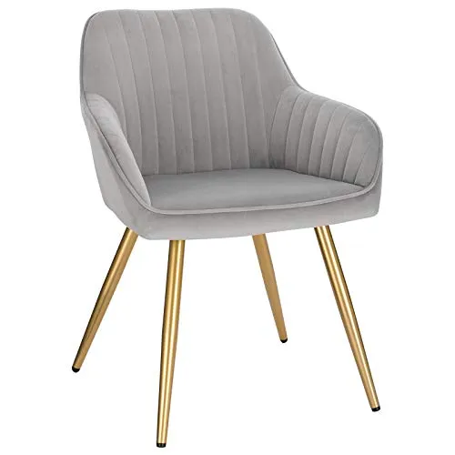Lestarain Esszimmerstühle 1er Set, für Esszimmer Wohnzimmer Küche, Küchenstühle gepolstert mit Armlehne Metallbeine, Sitzfläche aus Samt, Hellgrau