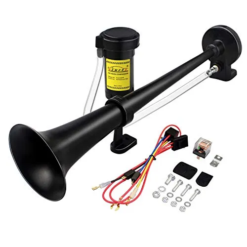 GAMPRO 12V 150db lkw hupe, Chrom Zink Dual Trompete Air Horn mit Kompressor für alle 12V Fahrzeuge LKW Lörries Züge Boote Cars Vans (Schwarz),0