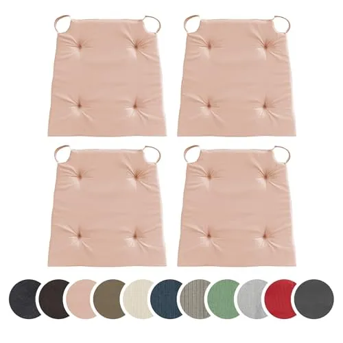 sleepling 4er Set Stuhlkissen, Sitzkissen für Indoor und Outdoor, mit Klettverschluss, 100% Baumwolle, Made in EU, Maße: 42 (vorne) 35 (hinten) x 40 x 5 cm, Rose