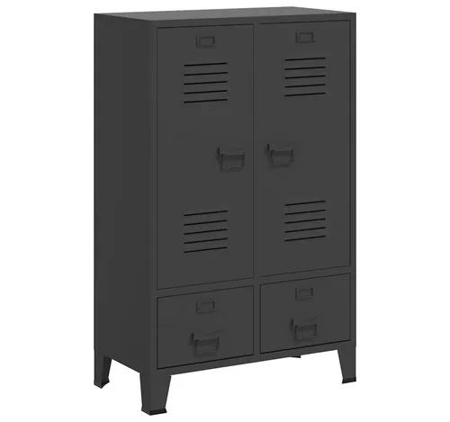 furnicato Kleiderschrank Industrieller Anthrazit 67x35x107 cm aus Stahl Metallschrank mit 2 Schubladen, Einlegeböden und Namensschildern
