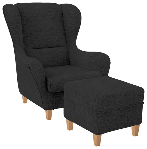 Supellex Sofia Ohrensessel mit Hocker - Sessel in modernem Design, inklusive Hocker für optimalen Komfort. Ideal für Erwachsene, vielseitig einsetzbar und stilvoll in Grau.