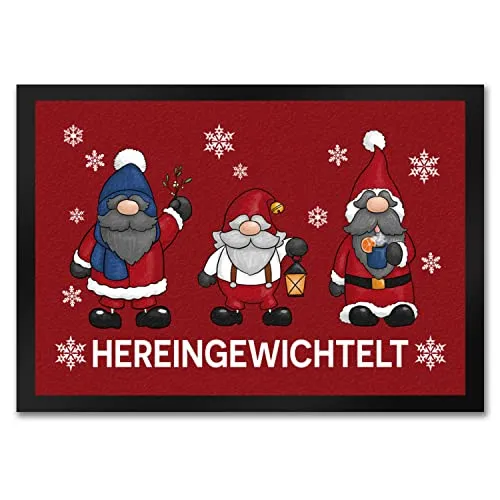 speecheese Hereingewichtelt Weihnachtswichtel Fußmatte in 35x50 cm in rot als schöne Begrüßung für den Türeingang zu Weihnachten und der Winterzeit