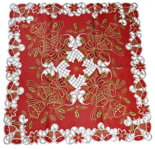 Westernlifestyle Tischläufer Tischdecke Mitteldecke Weihnachtsdecke gestickt mit Weihnachtsglocken rot Gold (85 x 85 cm)