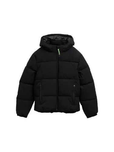 TOM TAILOR Steppjacke Puffer-Jacke mit abnehmbarer Kapuze - Funktionsjacke in schwarz, wasserabweisend und ideal für wechselhaftes Wetter, ausgestattet mit abnehmbarer Kapuze und praktischen Reißverschlusstaschen.