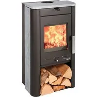 Haas + Sohn Kaminofen PRUNUS II Stein tief-schwarz, Serpentino mit Holzfach, 6,4 kW - Kaminofen PRUNUS II von Haas + Sohn: stilvolles Design mit Natursteinverkleidung, 6,4 kW Leistung. Genießen Sie ein gemütliches Ambiente und praktische Holzlagerung in einem eleganten Ofen.