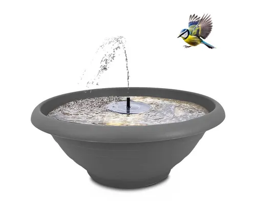 matches21 HOME & HOBBY Wasserspiel XL Solar-Brunnen Set für draußen - große 55 cm Schale grau, (1 tlg), Wasser-Fontäne als Solar Spring-Brunnen Garten-Deko Vogeltränke