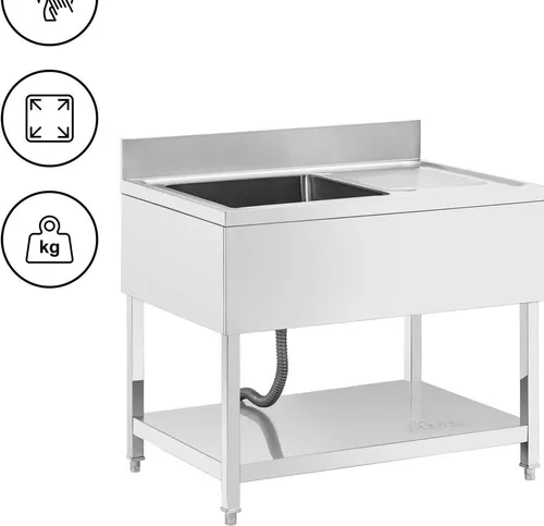 Royal Catering Edelstahlspüle Spültisch 1 Becken 500 x 500 mm - Professioneller Spültisch aus robustem Edelstahl, ideal für Großküchen. Mit großem Spülbecken, Abtropffläche und höhenverstellbaren Füßen für Stabilität auf unebenem Boden.