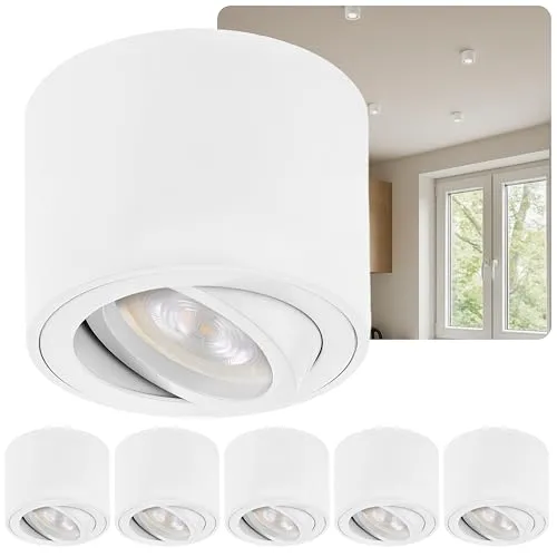 Sweet LED Aufbaustrahler 6x LED Spots - 6er Set flacher LED Aufbaustrahler aus Aluminium, schwenkbar und ideal für gezielte Lichtausrichtung. Mit 5W LED Modulen in Warmweiß (3000K) – perfekte Beleuchtung für Wohnräume.
