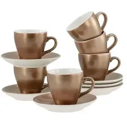 CreaTable Espressoset 12-tlg. Golden Days Weiss - Elegantes Steinzeug-Set mit 6 goldfarbenen Espressotassen und Untertassen. Glänzende Glasur für einen extravaganten Look, spülmaschinen- und mikrowellengeeignet für nachhaltige Freude.