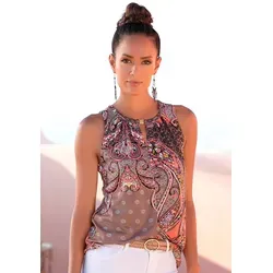 LASCANA Tanktop mit Paisleyprint und Zieraccessoires - Elegantes Blusentop in Größe 40/42, modisch mit V-Ausschnitt und figurumspielendem Schnitt, ideal für stilvolle Sommerlooks.