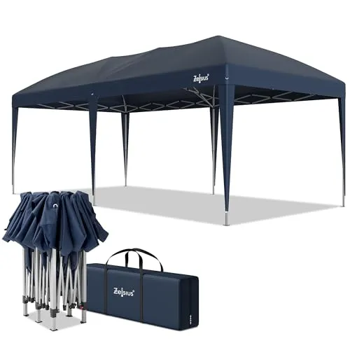 Zelsius Faltbarer Pavillon 3x6 m | Blau | Pop-Up Zelt mit UV-Schutz - Vielseitiger Pavillon für Garten, Terrasse und Veranstaltungen. Leicht aufzubauen, bietet er Schutz vor Sonne und leichtem Regen. Robuste Konstruktion und praktische Tragetasche für einfachen Transport.
