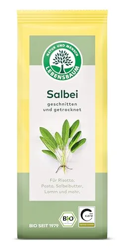 Lebensbaum Salbei, Bio-Gewürz für Risotto, Pasta, Fleisch und mehr, kräftig-würziger Geschmack, geschnitten und getrocknet, 12.5 g