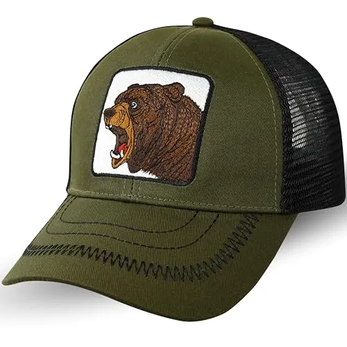 Trucker-Kappe - The Farm Netzkappe Mesh cap Snapback verstellbare Kappe Sport Cap Urban Basecap Baseball Kappe mit Verschluss (DE/NL/SE/PL, Alphanumerisch, Einheitsgröße, Brown bear Cap)