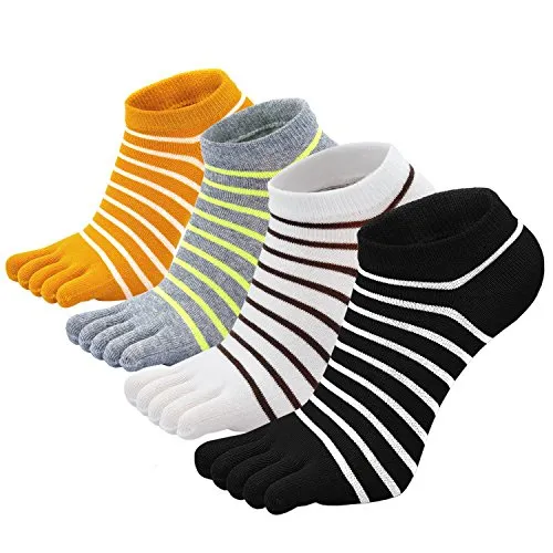 Zehensocken Damen Fünf Finger Socken aus Baumwolle, Damen Sneaker Socken mit Zehen für Sport Laufende Freizeit, atmungsaktive und bunte Socken, 4/5 Paare, Streifen 1- 4 Paare, EU 36-41
