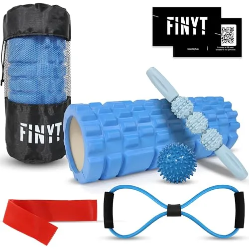 FINYT Schaumstoff-Roller, 7-in-1-Pack, Muskelroller, Massageroller, Massageball, Pilates-Stretchband, Muskelgummi, Schaumstoff-Übungen und Tragetasche