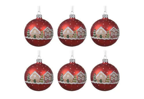 Kaemingk Weihnachtsbaumkugel, Weihnachtskugeln Glas 8cm Lebkuchenhaus Motiv Handbemalt 6er Set Rot