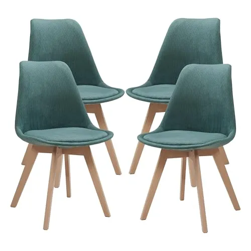 [en.casa] Esszimmerstühle Fläten 4er Set – Dunkelgrün, gepolstert mit Holzbeinen - Esszimmerstühle aus hochwertigem Cord, ideal für Komfort und Stil. Perfekt für lange Abende mit Freunden und Familie – robustes Buchenholz sorgt für Stabilität und Langlebigkeit.