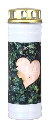 JEKA Recycling Ewiglicht Grabkerze - Motiv Efeu/Herz - Umweltfreundliche Gedenkkerze