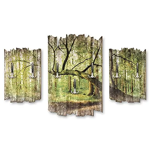 Kreative Feder 3-teilige Designer Wandgarderobe - Gebogener Baum - Stilvolle Wandgarderobe aus MDF (95x60 cm) mit 7 stabilen Haken; kombiniert Funktionalität und modernes Design für jeden Raum. Ideal für eine optimale Organisation und leicht zu reinigen.
