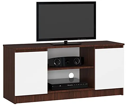 AKORD Low Board K-120 | TV-Shrank mit EIN offenes Regalfach | Fernsehkommode 2 Ablagen mit Türen Links und rechts | H55 x B120 x T40 cm | Gewicht 30 kg | Farbe Wenge/Weiß