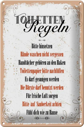Blechschild Spruch lustig Toiletten Regeln 20x30 cm Geschenk Schild tin sign