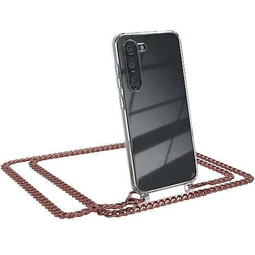 EAZY CASE - Handykette - kompatibel mit Samsung Galaxy S23, Smartphone-Lanyard, Handykette abnehmbar, Hülle mit Kordel zum Umhängen, Riemen, Handyhülle Kette für Smartphones in Metall Rosé-Gold