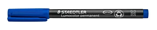 STAEDTLER permanent Marker Lumocolor, blau, Linienbreite ca. 1,0 mm, wisch- und wasserfest, Made in Germany, nachfüllbar, lange Lebensdauer, 10 blaue Universalstifte im Kartonetui, 317-3
