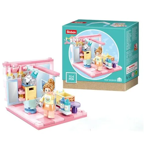 Habarri - Mini Klemmbausteine - Set von Bausteinen und Mini Figur - Geschenk für Kinder ab 7 Jahren - Kompatibel mit bekannten Klemmbausteinen - 104 Elemente - Motiv Friseur