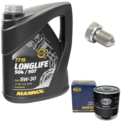 Motoröl Ölfilter SM836 5W30 5 Liter + Ölablassschraube für Audi Seat Skoda VW