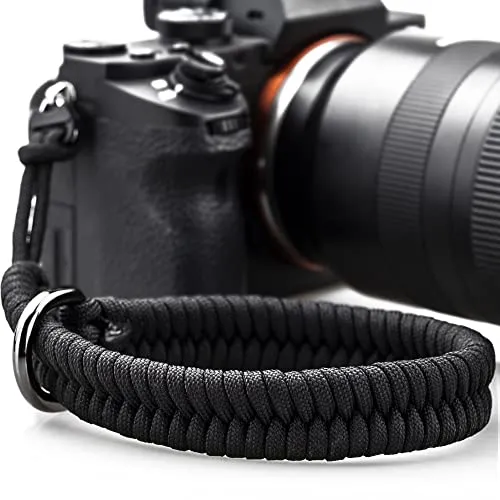 AQAREA Kamera-Handschlaufe mit sicherem Anschluss für Nikon, Canon, Sony, Panasonic, Fujifilm, Olympus DSLR, spiegellos, verstellbare Paracord-Kamera, Handschlaufe mit Schnellentriegelung, schwarz