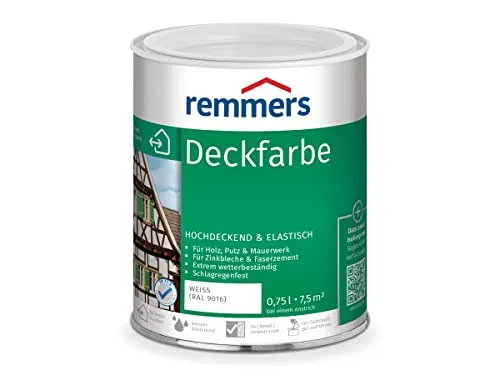 Remmers Deckfarbe weiß (RAL 9016) - Hochdeckende Wetterschutzfarbe für innen und außen - Lacke – Remmers Deckfarbe bietet exzellenten Wetterschutz und UV-Schutz, ideal für Holz und viele Untergründe, perfekt für Gartenhäuser, Zäune und mehr.