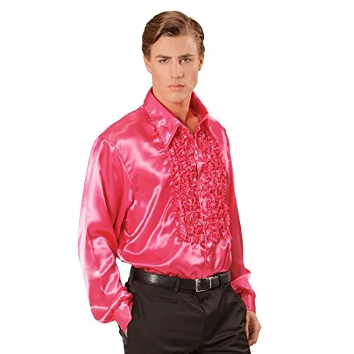 NET TOYS 70er Jahre Rüschenhemd Satinhemd Männer Pink XXL 58/60 Satin Hemd Herren Retro Discohemd Schlager Schlagerhemd Disco Herrenkostüm Faschingskostüm