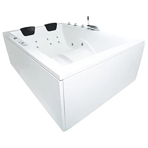 Basera® Premium Indoor Whirlpool Badewanne XXL Wave - Sanitäranlagen & Zubehör – Genießen Sie entspannende Massagen mit 24 leistungsstarken Düsen, Heizung und Wasserfall für ein luxuriöses Wellness-Erlebnis in Ihrem Zuhause.