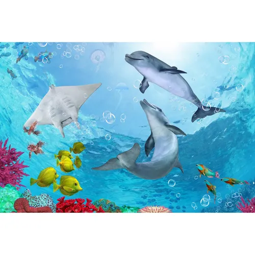 Cover-your-desk Schreibtischunterlage – Delfine unter Wasser, abwaschbar - Schreibunterlage aus hochwertigem, abwaschbarem Premium-Vinyl mit Delfin-Motiv. Ideal für Homeschooling und Homeoffice, schützt deinen Tisch effektiv vor Kratzern und Flecken.