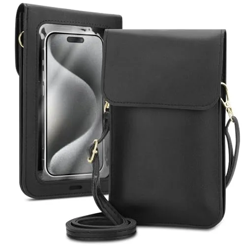 Cadorabo Handytasche zum Umhängen kompatibel mit Samsung Galaxy A10s / M01s-kleine Handtasche mit Handyfach und Sichtfenster, Handy Umhängetasche mini, 2 Fächer, PULeder, Damen, SCHWARZ