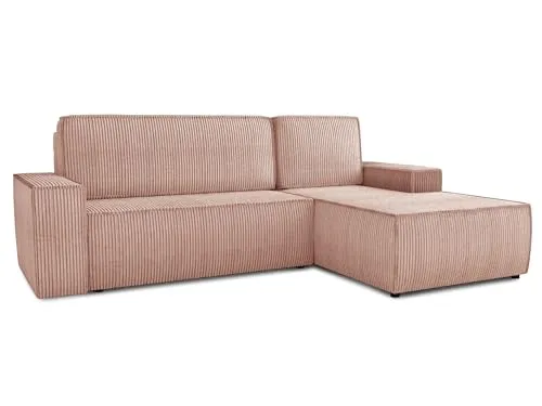 Ecksofa Totti L - Rosa Schlaffunktion & Bettkasten - Sofas & Couches mit Schlaffunktion (Schlaffläche: 200x122 cm) und praktischem Bettkasten. Hochwertiger Cord-Stoff und Wellenfederung sorgen für Komfort und Stil.