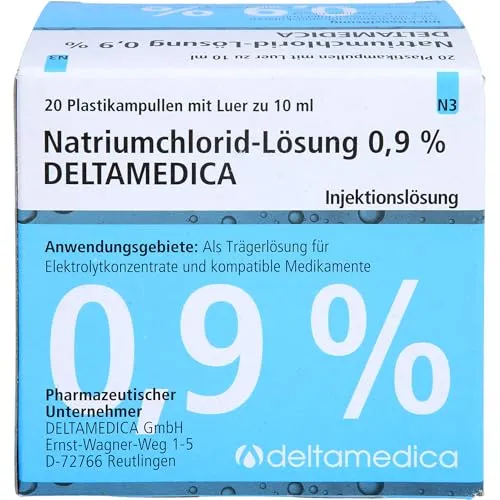 Natriumchlorid-Lösung 0.9% Deltamedica - Isotonische Infusionslösung - Arzneimittel zur Flüssigkeits- und Elektrolytsubstitution, ideal für kurzfristigen intravasalen Volumenersatz und Dehydration.