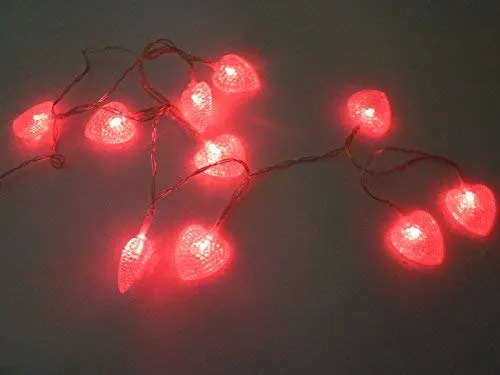LED-Party-Weihnachts-Lichterkette Herz, 10x LEDs batteriebetrieben, Tisch-Fenster-Baum-Kommode-Dekorations-Leuchte-Lampe(LED-rot)