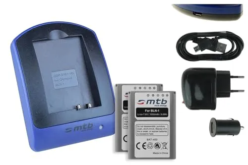 Akkus + Ladegerät (Netz+Kfz+USB) für BLN-1 / Olympus Pen E-P5 / OM-D E-M1, E-M5, EM-5 Mark II/Pen-F 2