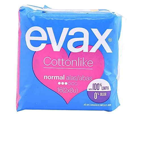 EVAX Cottonlike Normal Plus Damenbinden mit Flügeln, 2er-Pack mit 8 Stück (16 Stück), 100% sauber, 0% Geruch
