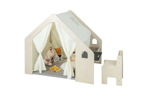 COSTWAY Spielzelt (1-tlg) 6 in 1 Kindersitzgruppe Spielhaus mit 1 Aufbewahrungsbox, Holz